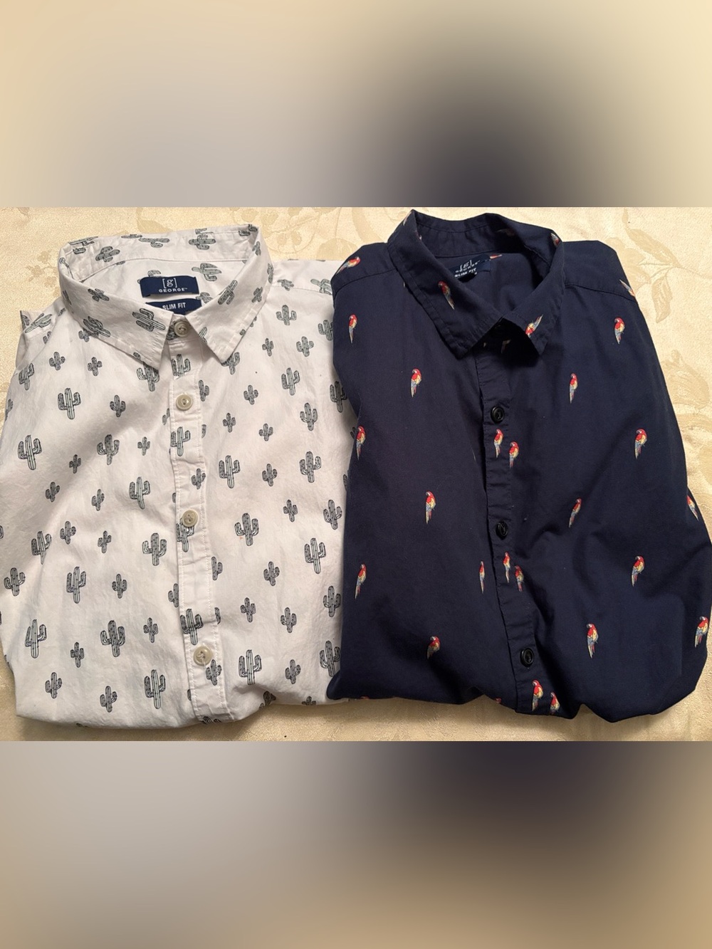 2 Men’s George Slim Fit Button  Down Shirts Parrot & Cactus Sz L